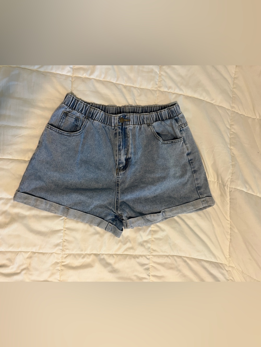 Casual Elastic Waist Denim Shorts - Light Blue